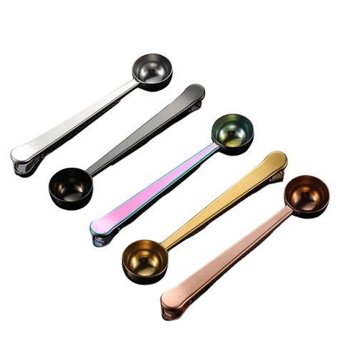 Cuchara Medidora Café con Clip 2 en 1 - Acero Inoxidable 304